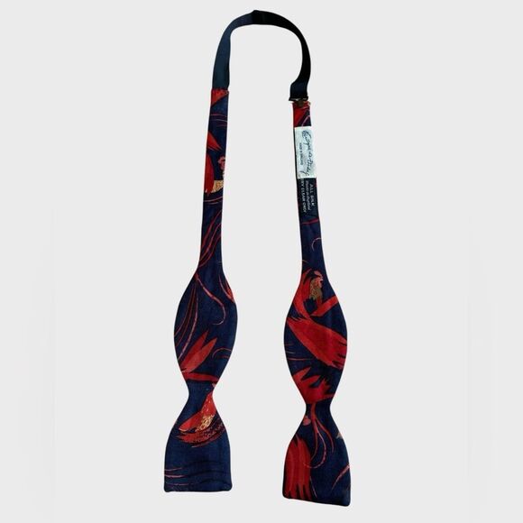 VTG Georgina Von Etzdorf Bird Floral Silk Self Tie Bow Tie Navy Red England RARE - Picture 12 of 16